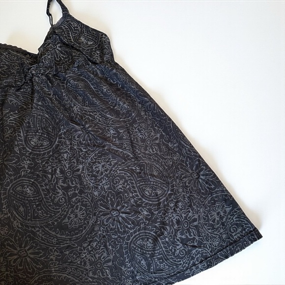 Cosabella Black Paisley Slip Dress Lace Trim V Neck Chemise Size L